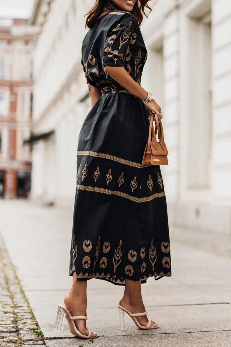 Ines | Women’s Embroidered Midi Dress with Belt