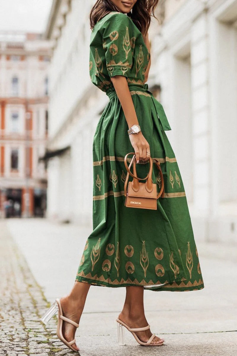 Ines | Women’s Embroidered Midi Dress with Belt