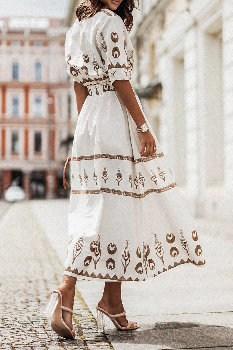 Ines | Women’s Embroidered Midi Dress with Belt