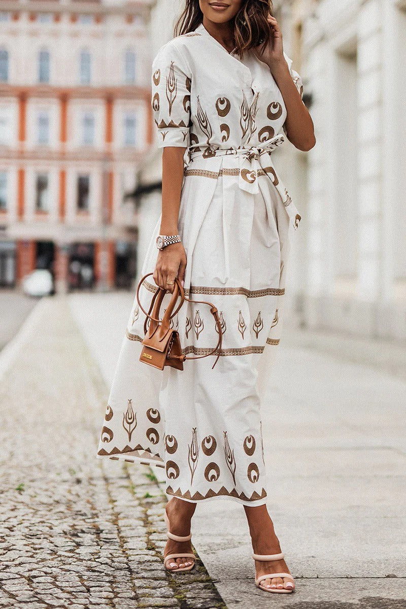 Ines | Women’s Embroidered Midi Dress with Belt