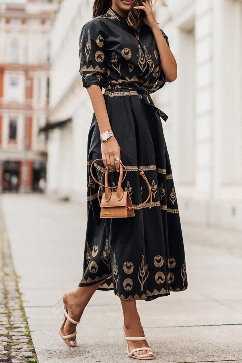Ines | Women’s Embroidered Midi Dress with Belt