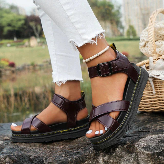 Bex | Women’s Cross Strap Flatform Sandals with Buckle