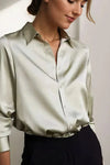 Luna | Women's Satin Long Sleeve Button Down Shirt Blouse
