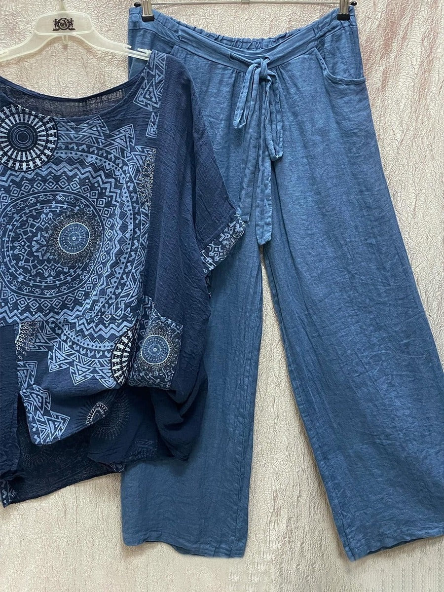 Zara | Women’s Mandala Print Short Sleeve Wide-Leg Set