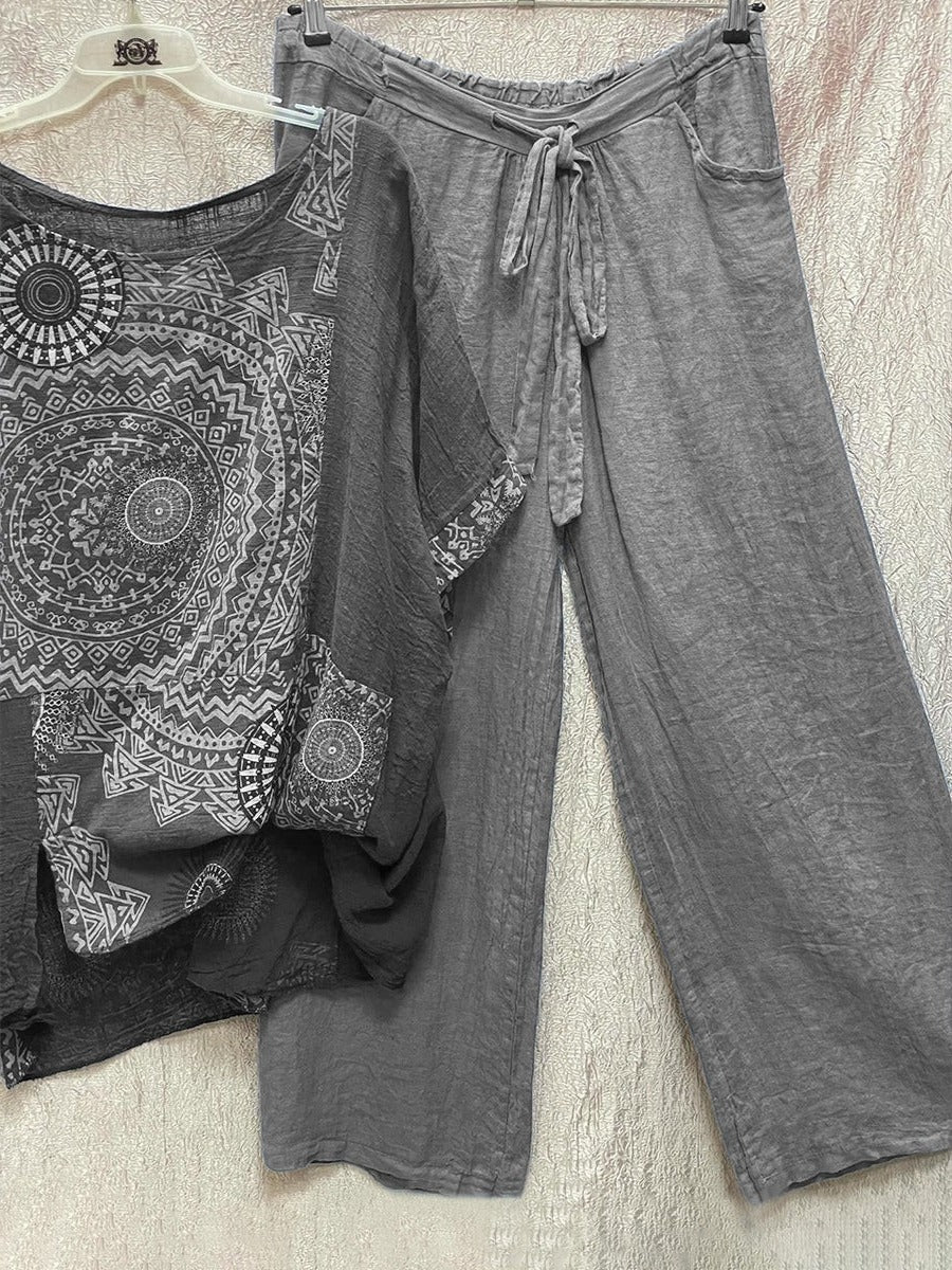 Zara | Women’s Mandala Print Short Sleeve Wide-Leg Set