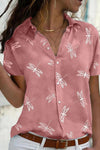 Freya | Women's Dragonfly Print Short Sleeve Button Down Shirt