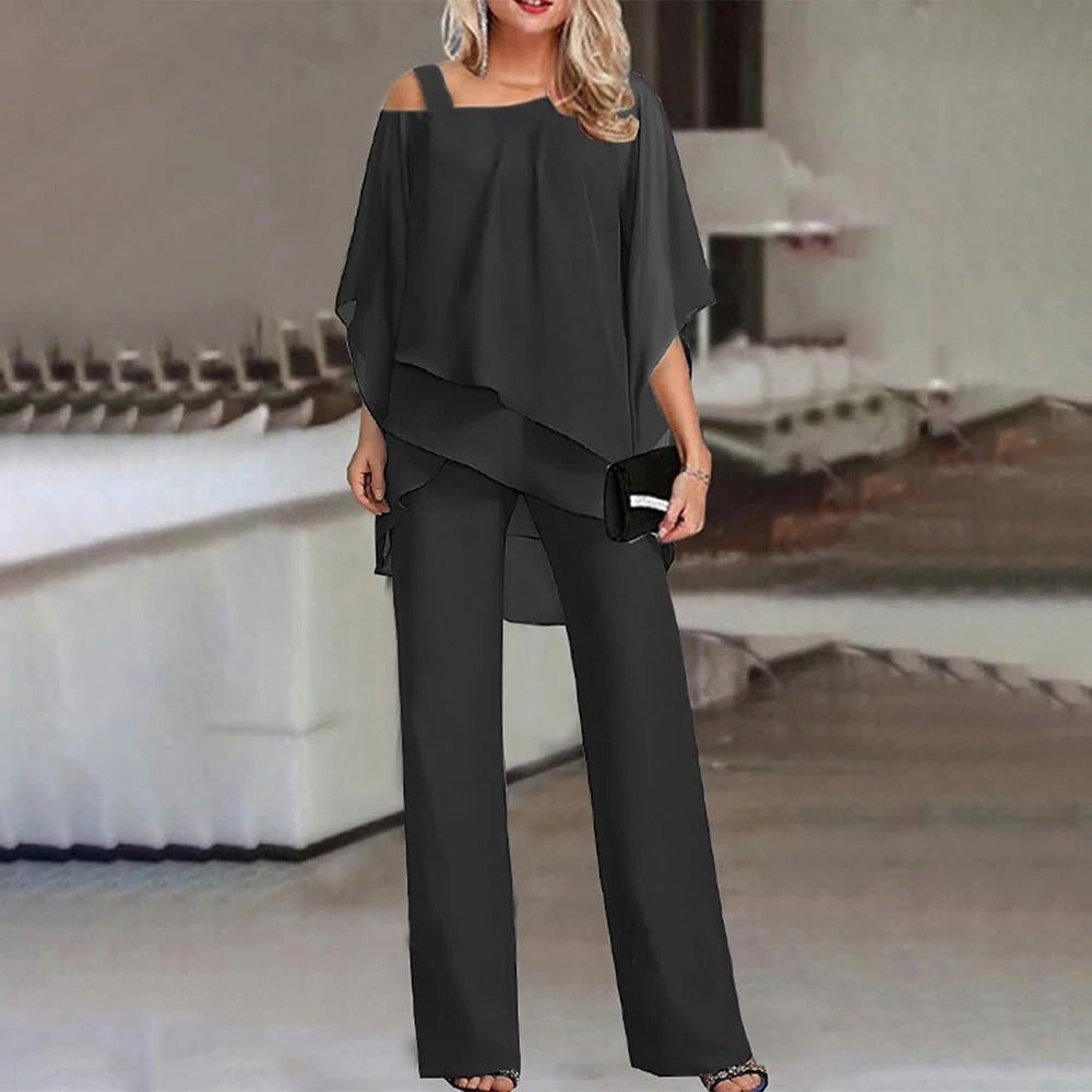Reese | Women’s Cold Shoulder Jumpsuit Set with Overlay