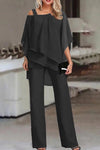 Reese | Women's Cold Shoulder Chiffon Overlay Wide Leg Jumpsuit Set