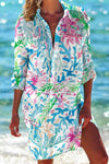 Lola | Women's Printed Long Sleeve Beach Cover Up Shirt Dress