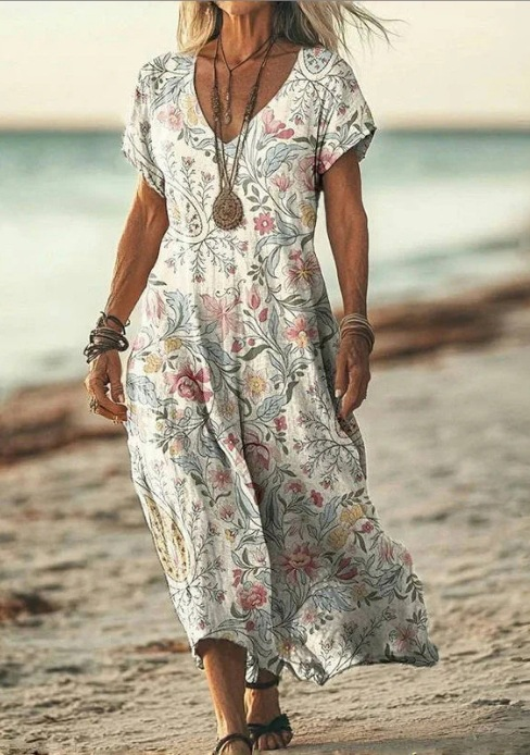 Aila | Women’s Floral Midi Dress with Flowing Fabric