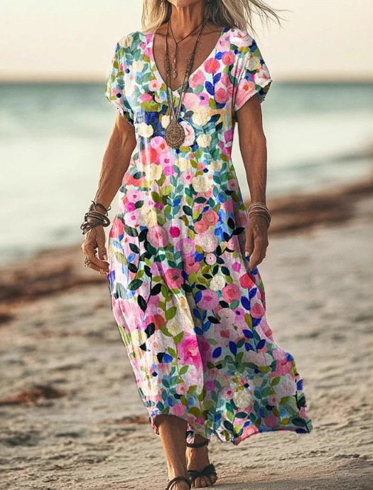 Aila | Women’s Floral Midi Dress with Flowing Fabric