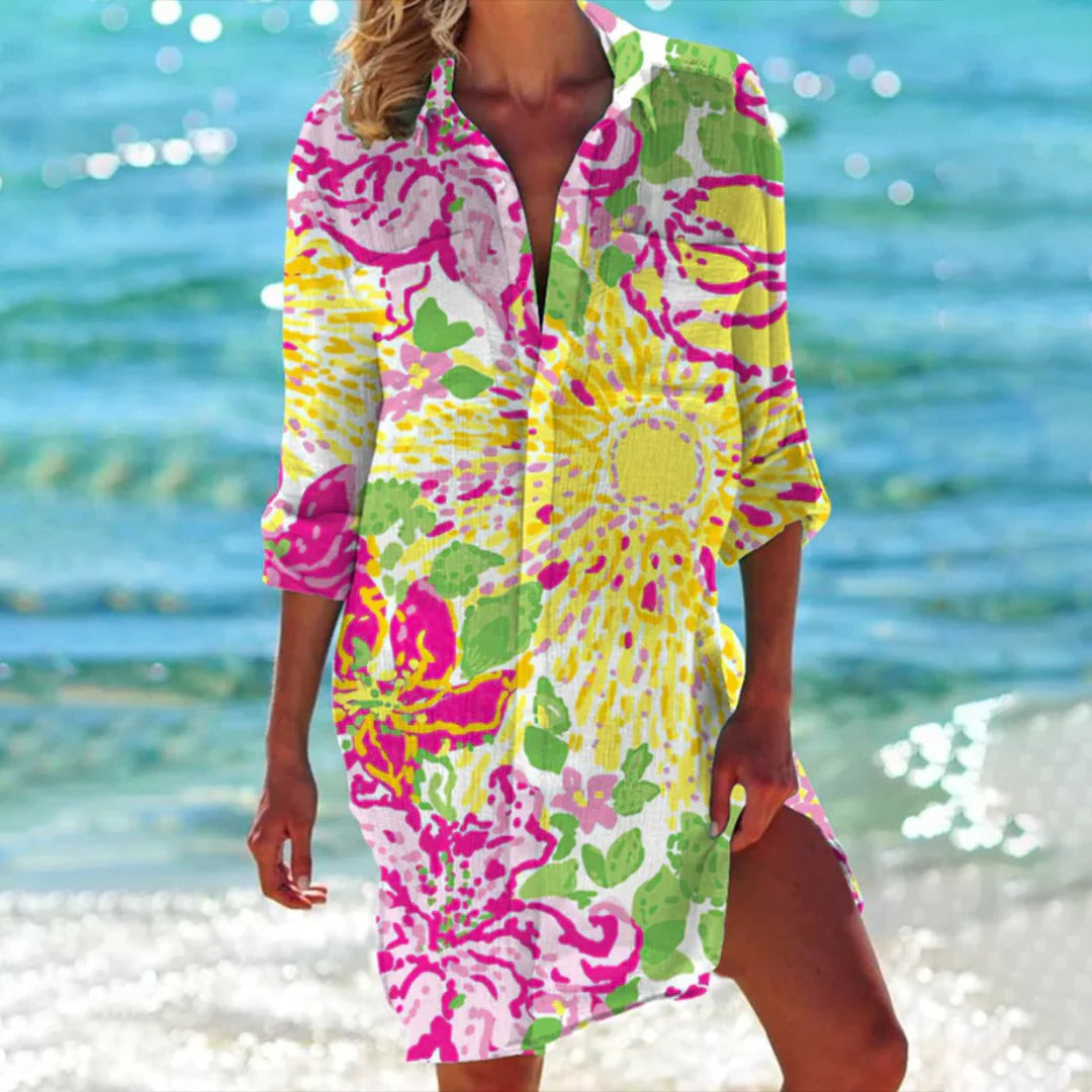 Lola | Women’s Printed Beach Cover-Up with Roll-Up Sleeves