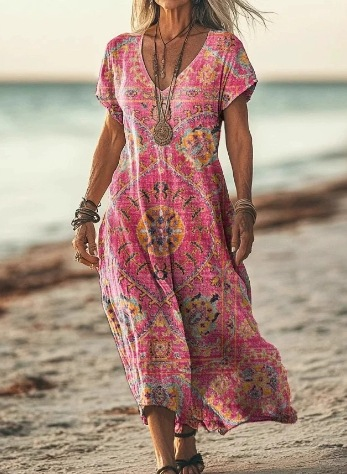 Aila | Women’s Floral Midi Dress with Flowing Fabric