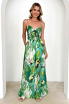 Annalise | Chic Printed Suspender Strap Long Dress