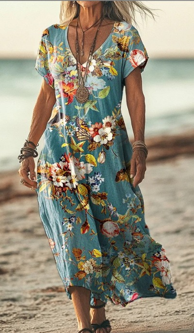 Aila | Women’s Floral Midi Dress with Flowing Fabric