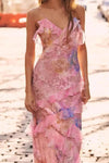 Mila | Women's Floral Ruffle Spaghetti Strap Maxi Dress Summer