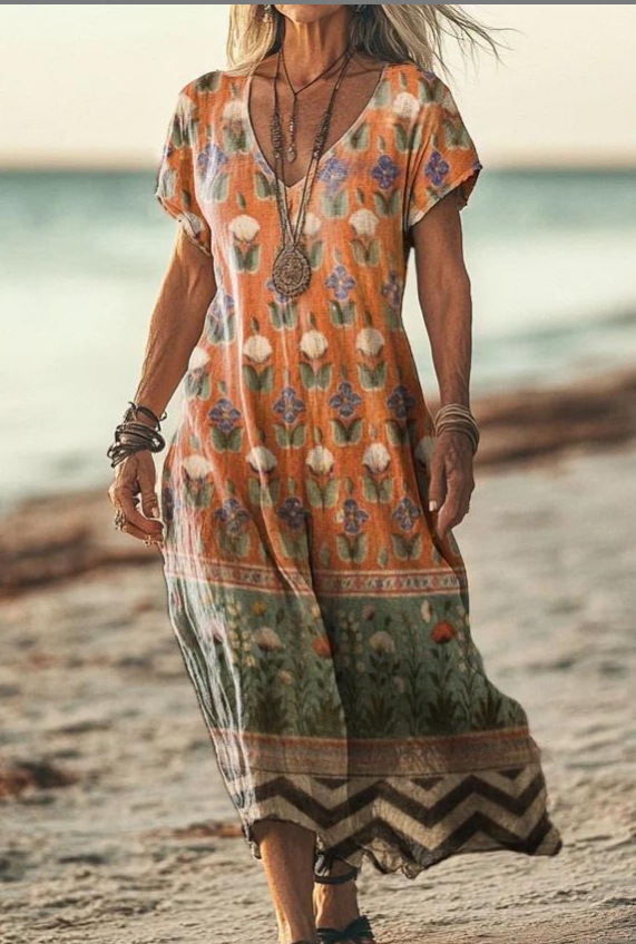 Aila | Women’s Floral Midi Dress with Flowing Fabric