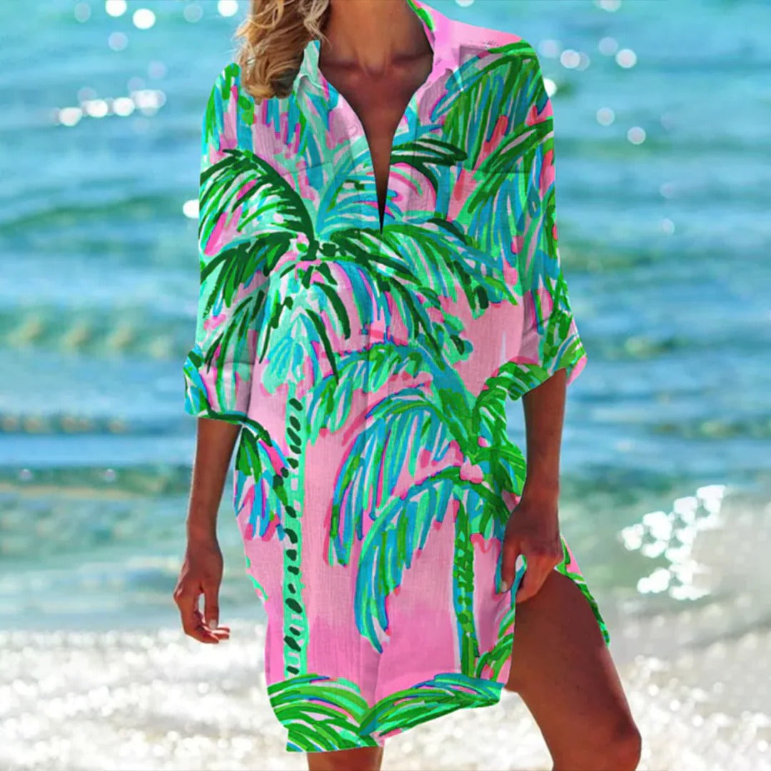 Lola | Women’s Printed Beach Cover-Up with Roll-Up Sleeves
