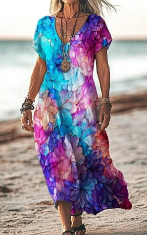 Aila | Women’s Floral Midi Dress with Flowing Fabric