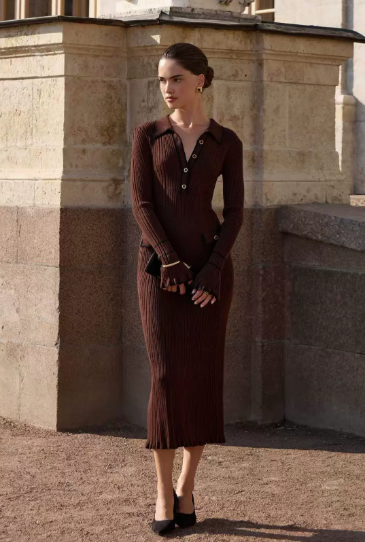 Audrey | Women’s Ribbed Midi Dress with Button Front