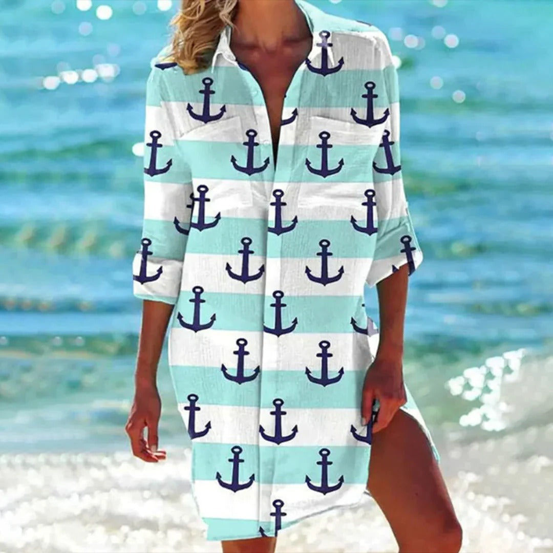 Lola | Women’s Printed Beach Cover-Up with Roll-Up Sleeves