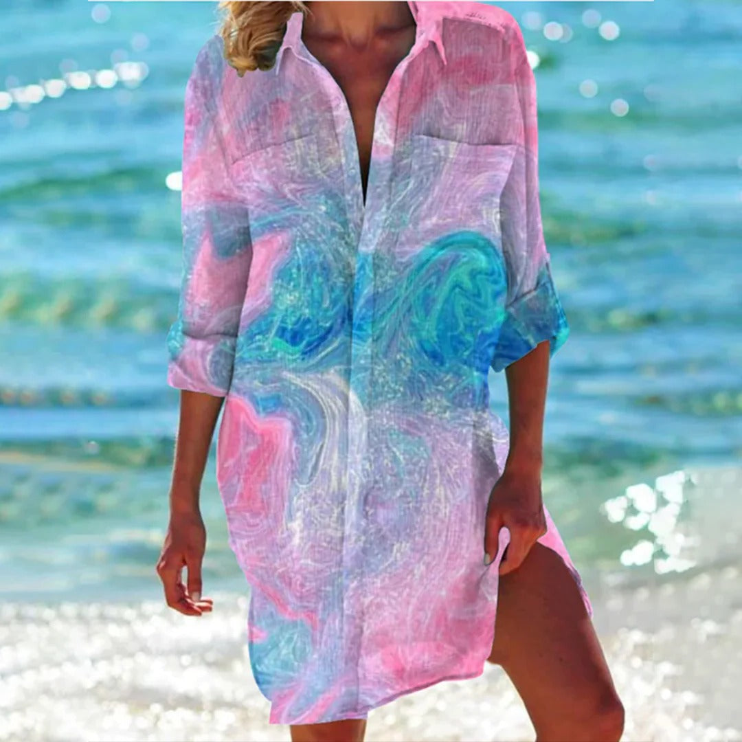 Lola | Women’s Printed Beach Cover-Up with Roll-Up Sleeves