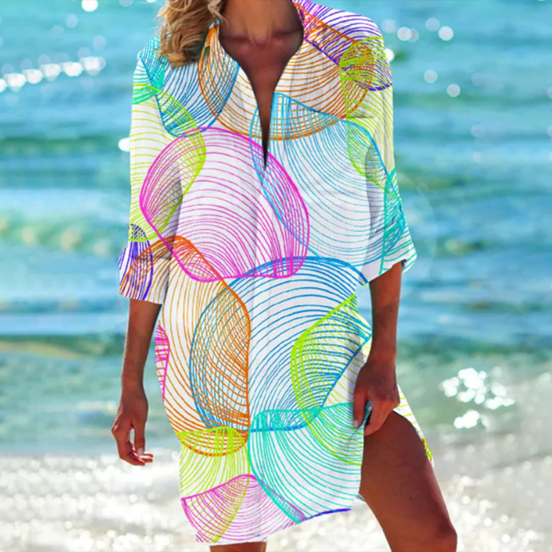 Lola | Women’s Printed Beach Cover-Up with Roll-Up Sleeves