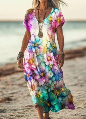 Aila | Women’s Floral Midi Dress with Flowing Fabric