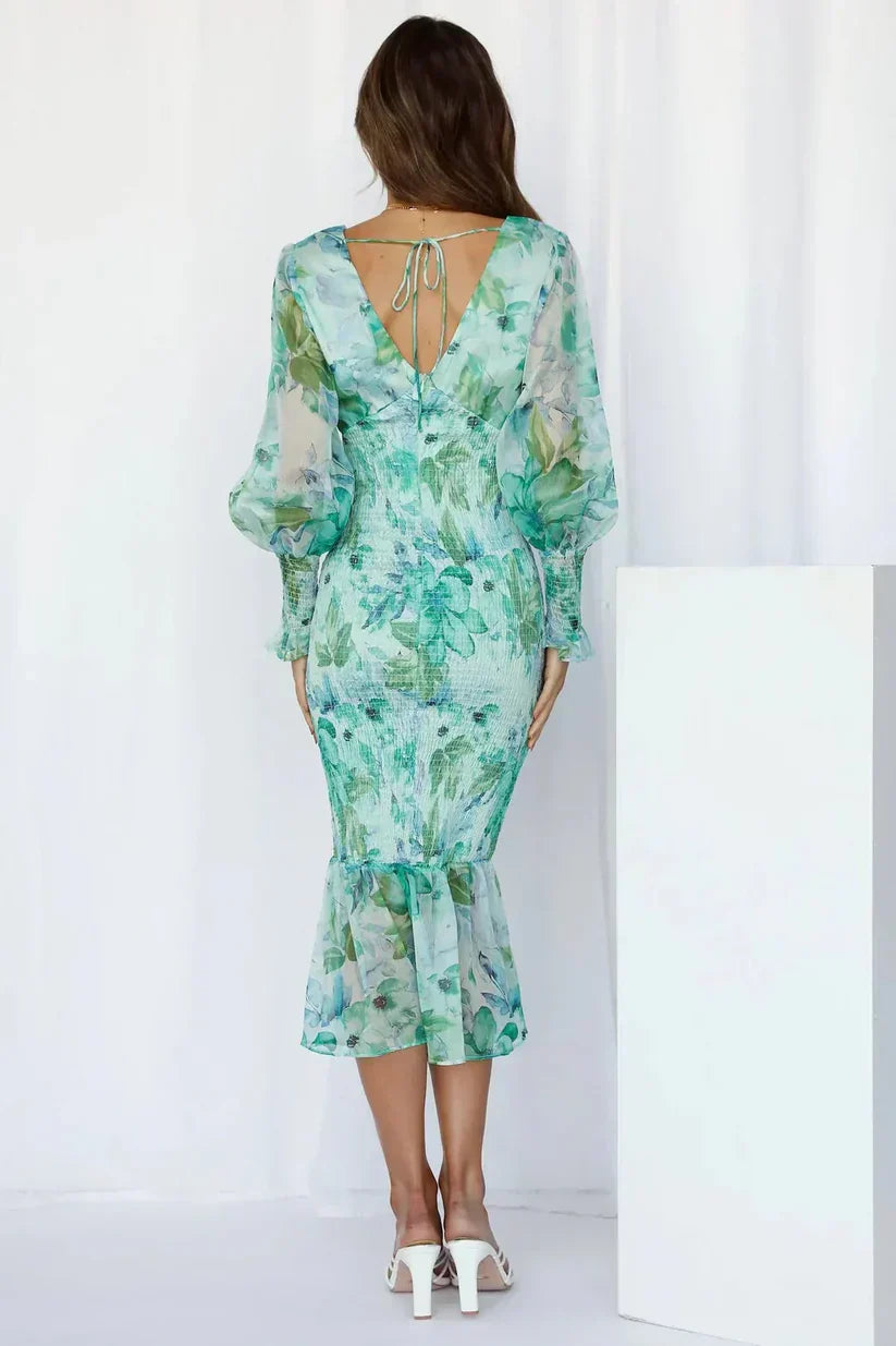 Amara | Women’s Floral Midi Dress with Flowing Silhouette