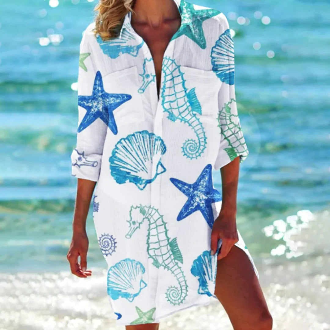 Lola | Women’s Printed Beach Cover-Up with Roll-Up Sleeves