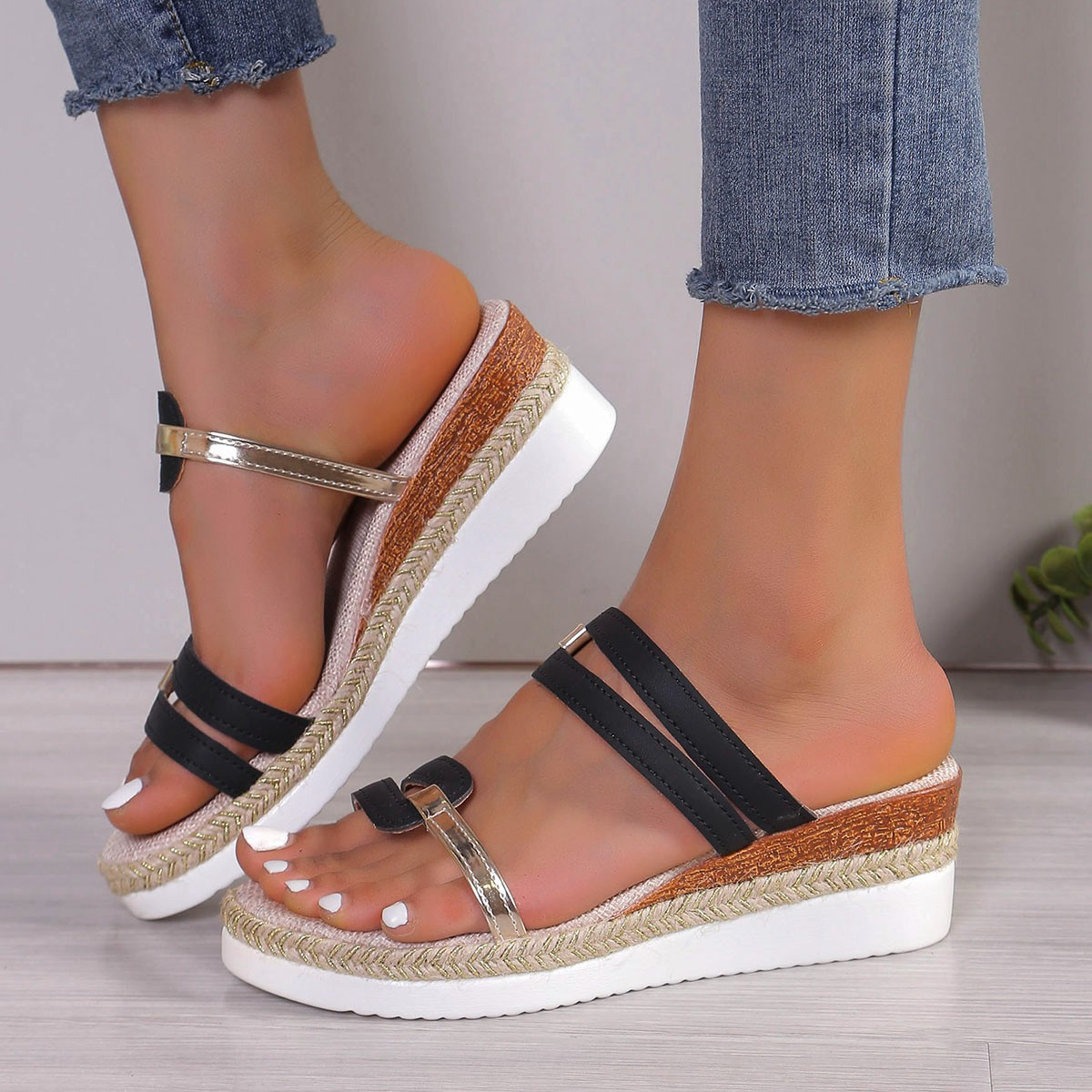 Mingyuan | Women’s Glitter-Strap Platform Sandals with Comfort