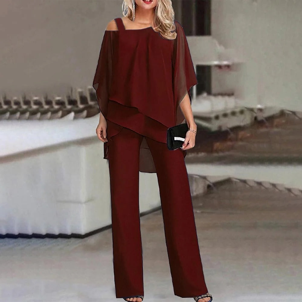 Reese | Women’s Cold Shoulder Jumpsuit Set with Overlay