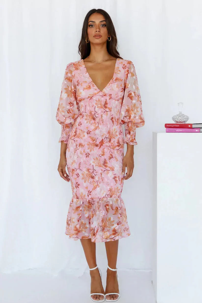 Amara | Women’s Floral Midi Dress with Flowing Silhouette