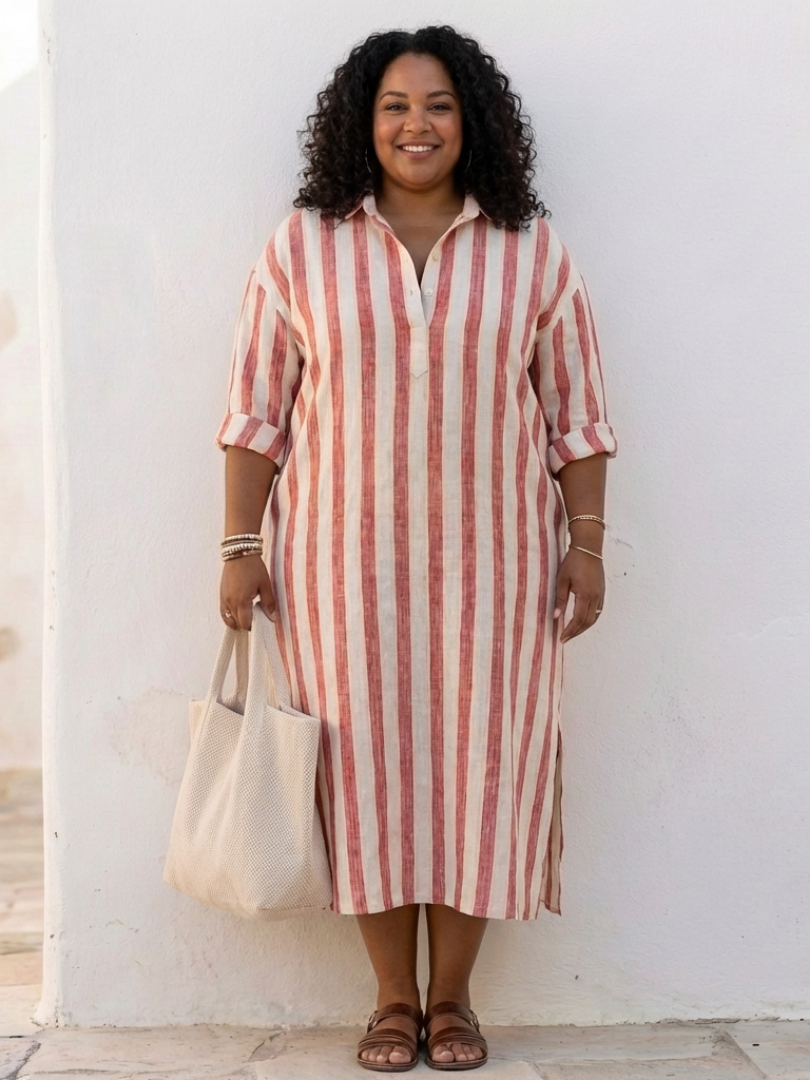 Imara | Women’s Striped Midi Dress with Relaxed Fit