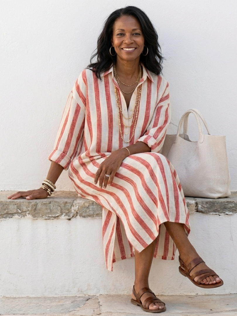 Imara | Women’s Striped Midi Dress with Relaxed Fit