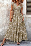 Lena | Women's Boho Smocked Waist V-Neck Tiered Maxi Dress