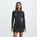 Imogen Aldridge | Mesh Leopard Print Long Sleeve Mini Dress For Women