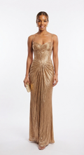 Imogen Sutton | Gold Metallic Corset Maxi Dress For Women