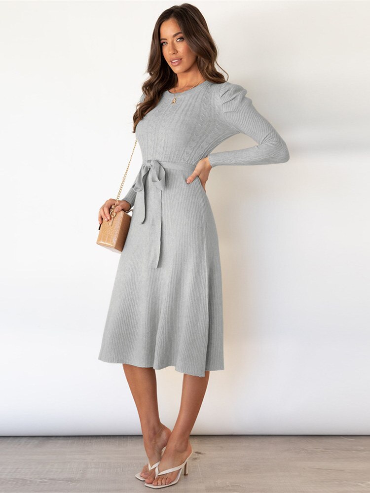 Imogen | Women’s Long Sleeve Midi Dress with Belt