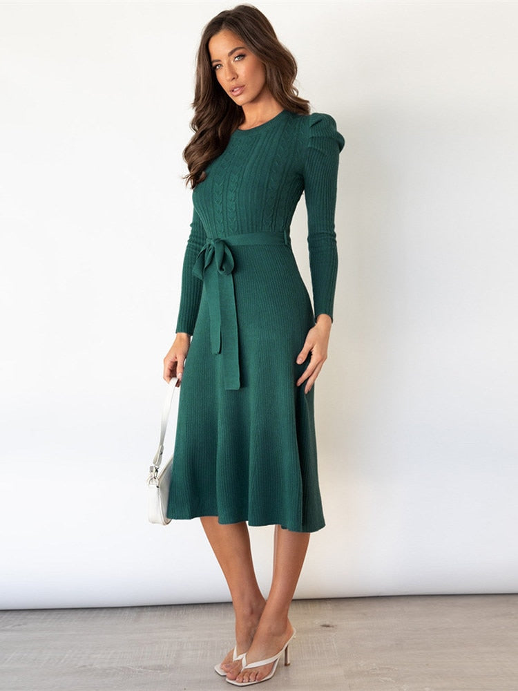 Imogen | Women’s Long Sleeve Midi Dress with Belt