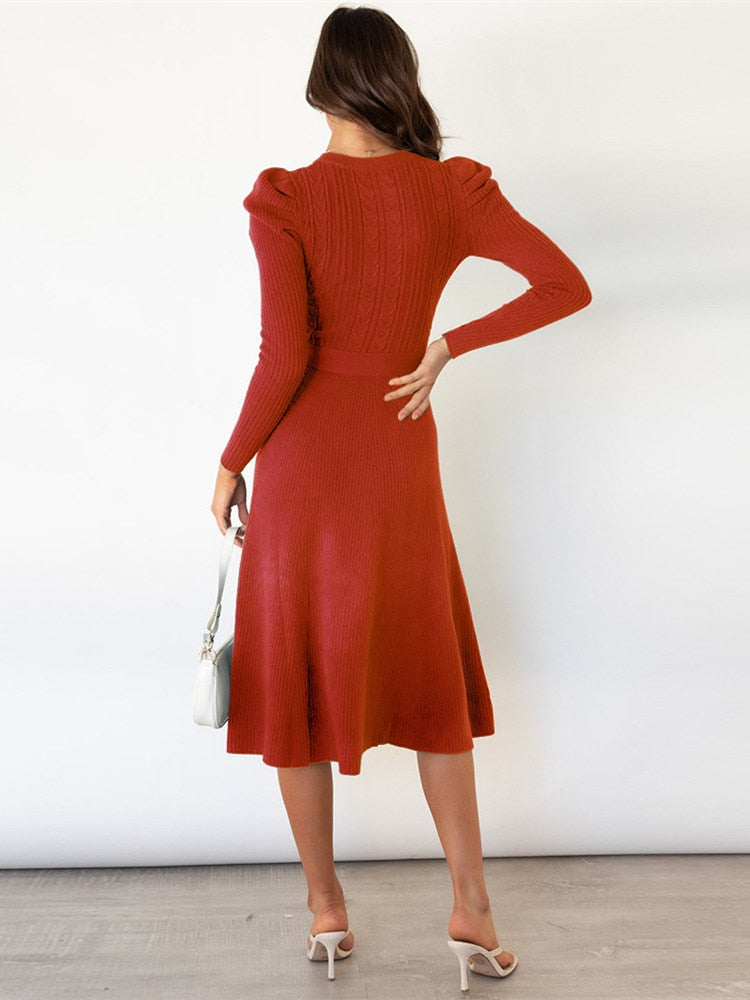 Imogen | Women’s Long Sleeve Midi Dress with Belt