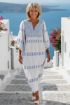 Indira | Women's Embroidered V-Neck Long Sleeve Maxi Dress