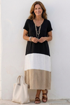 Iolanthe | Women's V Neck Colour Block Midi Dress