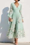 Iphigenia | Women's Floral V-Neck Long Sleeve Midi Dress