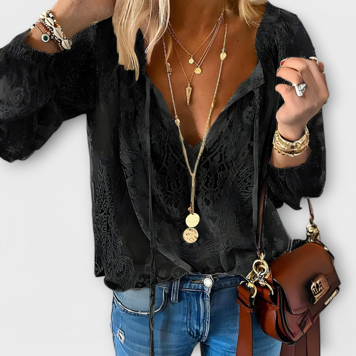 Isabeau | Women’s Lace V-Neck Blouse with Flowing Fit