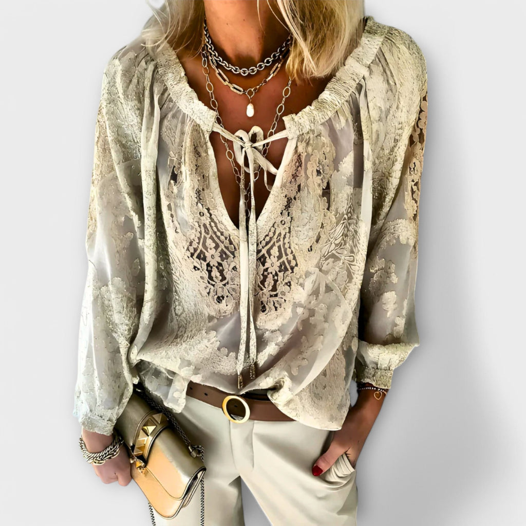 Isabeau | Women’s Lace V-Neck Blouse with Flowing Fit