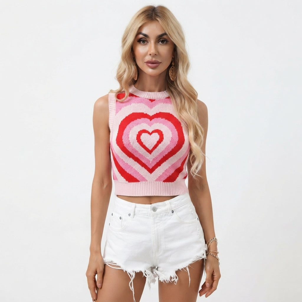 Isabella Turner | Heart Print Knit Tank Top For Women