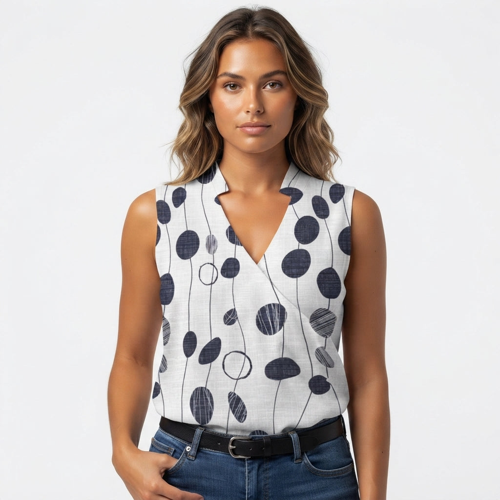 Isabelle Harris | Printed V-Neck Sleeveless Blouse For Women