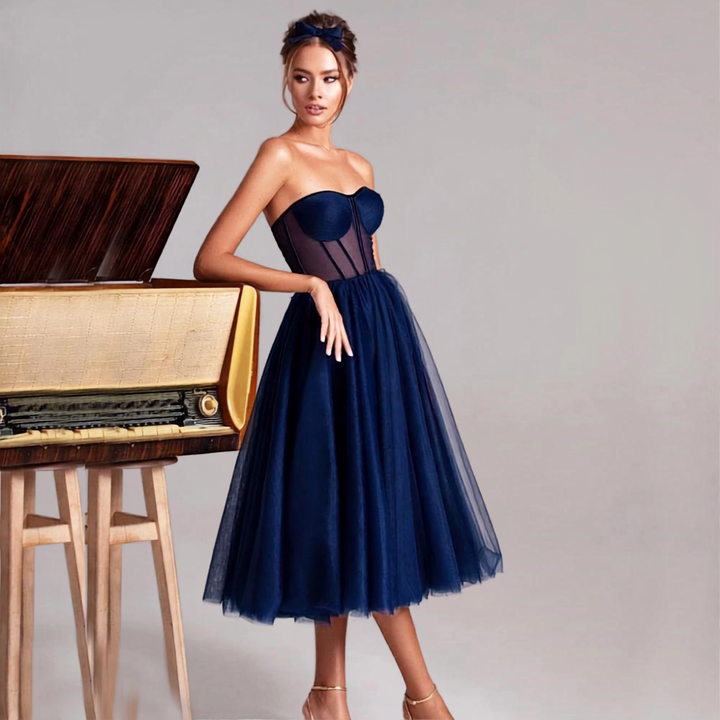 Isla Kelly | Strapless Tulle Midi Dress For Women