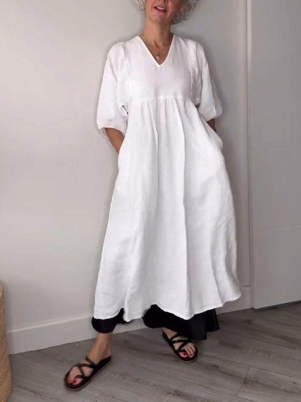 Elara | Women’s V-Neck Midi Dress with Pockets
